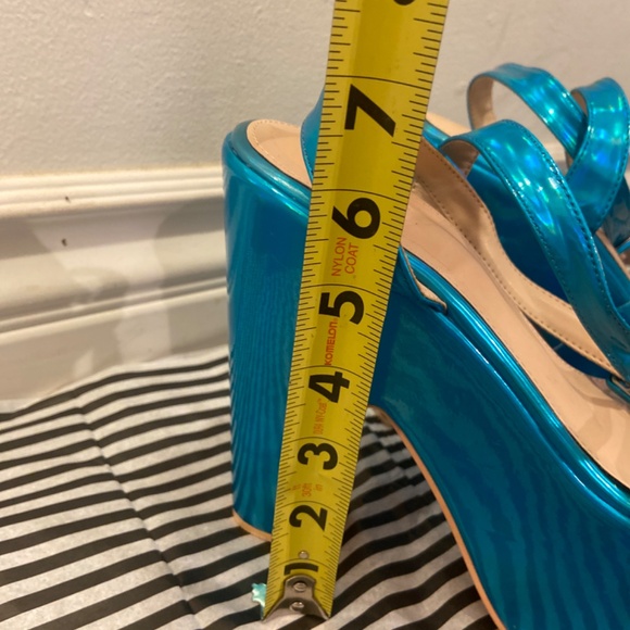 C DANCER IRIDESCENT BLUE PLATFORMS UNICORN RAINBOW MERMAID HEELS STRAPPY PLEASER - Picture 11 of 12